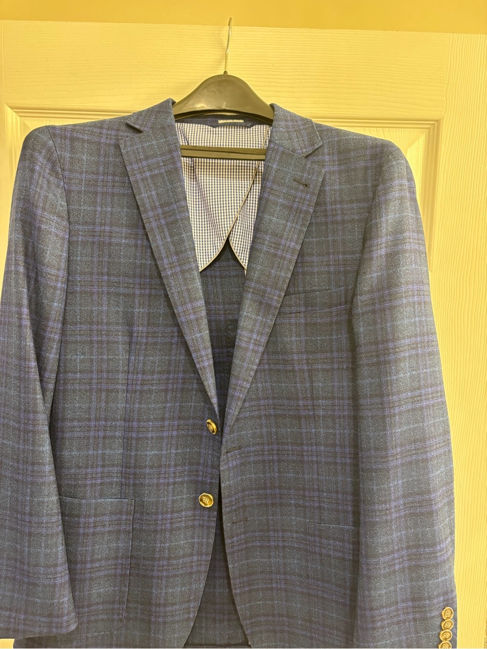 Peter Millar Blue Plaid Sport Coat with Gold Buttons